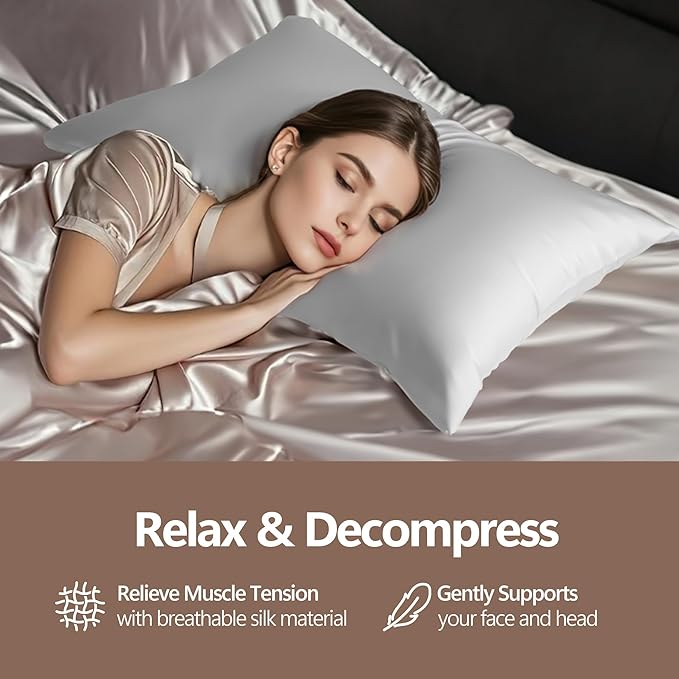Silk Pillow Cases Queen - 6A Luxury 100% Mulberry Silk Pillowcase for Hair and Skin - Anti-Wrinkle, Cooling & Smooth, Hidden Zipper - Pillowcases for Sleeping Women, White