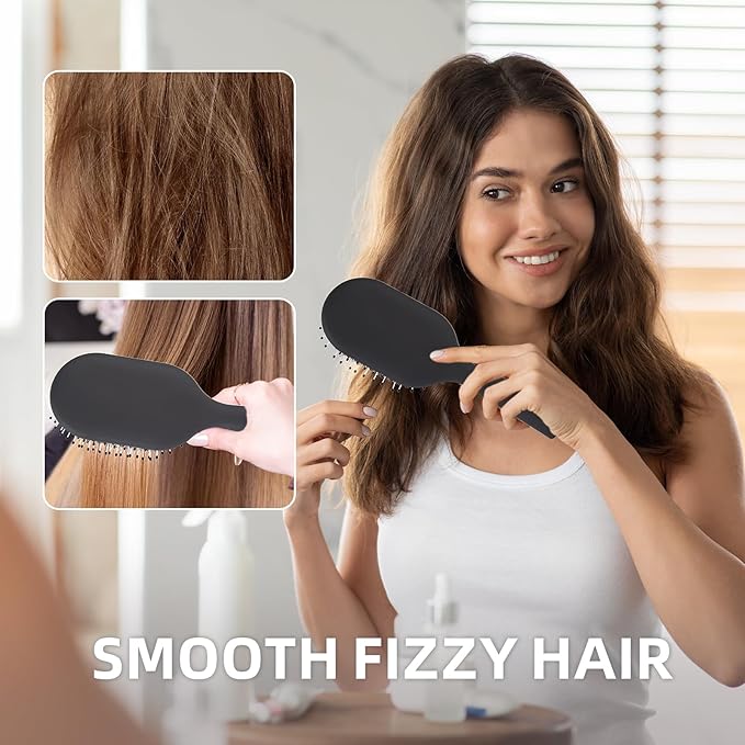Boar Bristles Hair Brush for Women and Men, Detangling Hair Brush for Smoothing Massage Add Shine, Nylon&Boar Bristles Detangler brush for Hair Healthy (Medium-Black)
