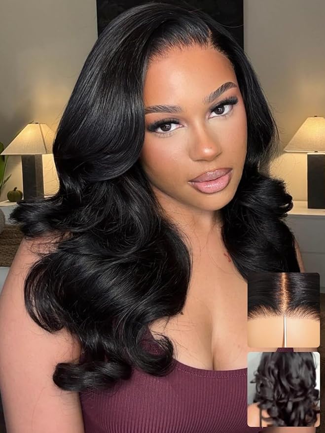 KLAIYI Bye Bye Slip™ Loose Body Wave Wig Layer Side Part 200% Density 7X5 Pre Cut Lace Front Wigs Human Hair Drawstring Glueless 30S Ready to Wear and Go Beginner Wig Pre Plucked Bleached Knots 10Inch