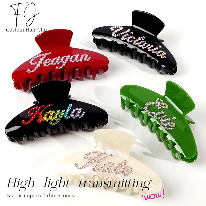 Personalized Colorful Name Hair Claw Clips for Women,Custom Hair Clips with Diamond,Cute Hair Accessories 4",Handmade Rhinestones Hair Clamp Gifts for Mom,Bride,Wife,Bridesmaid,Couples（Red）