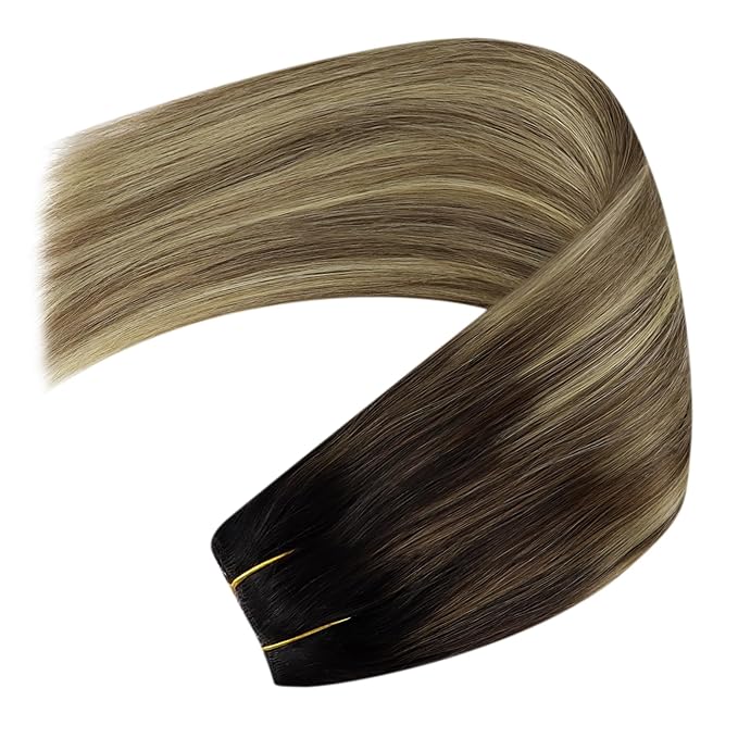YoungSee 120G Wire Hair Extensions Dark Brown Ombre Medium Brown with Blonde Wire Hair Extensions Human Hair Balayage One Piece Hair Extension Real Human Hair for Women 18Inch