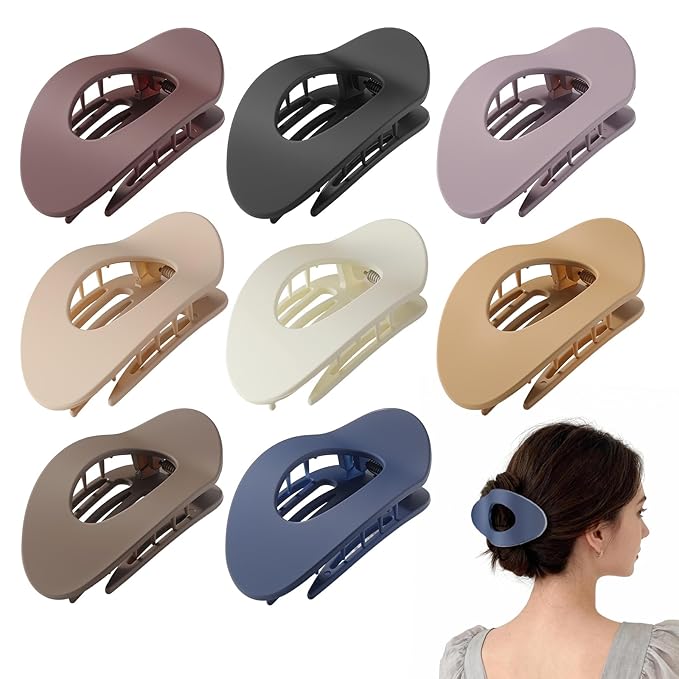 Upgraded 8 Pack French Flat Hair Clips for Women Girls, Matte Lay Flat Claw Clips, Large No-Slip Claw clips for Thick&Thin Hair, Strong Hold Styling Barrettes Accessories for Daily Styling(Multicolor)
