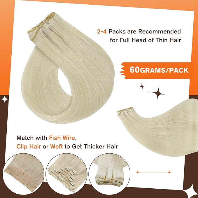 Full Shine Blonde Seamless Human Hair Clip in Extensions Short Human Hair Clip in Extensions Platinum Blonde Hair Functionality 10 Inch 60 Grams 3 PCS