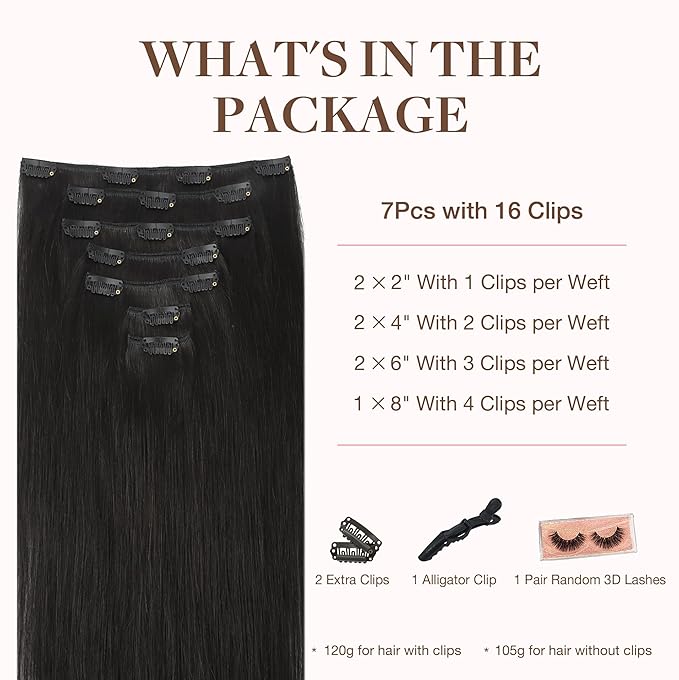 GOO GOO Clip in Hair Extensions Real Human Hair, Remy Human Hair Extensions Clip ins for Women, Natural Human Hair, 20inch 160g 7Pcs, #1B Natural Black