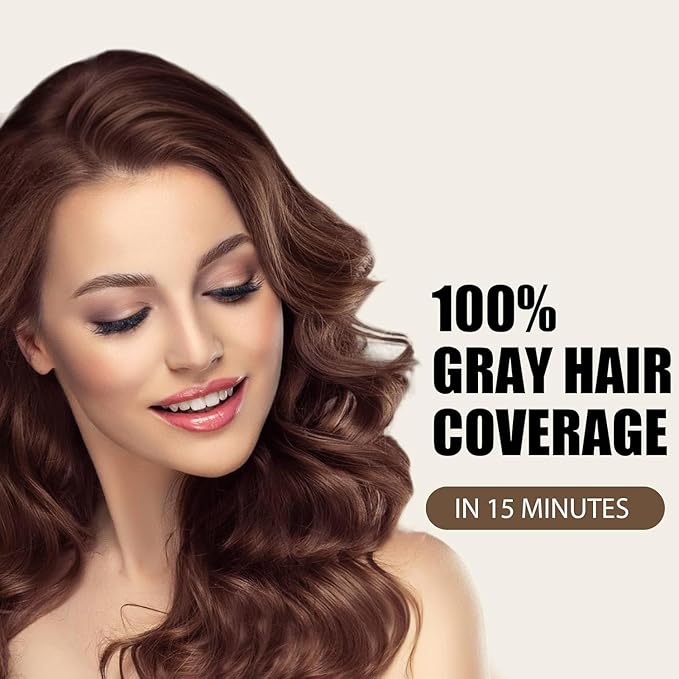 Brown Hair Dye Shampoo, 3 in 1 Instant Hair Color with 15 Min Gray Coverage, Natural Semi-Permanent Herbal Shampoo for Men & Women