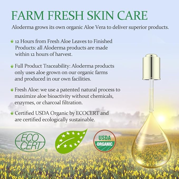 Aloderma Organic Aloe Vera Gel for Skin + Tea Tree Oil, Made within 12 Hours of Harvest, Soothing Pure Aloe Vera Gel for Face, Works Great for Oily Skin, Dry Scalp, Aftershave, Natural Aloe - 10.6 Oz