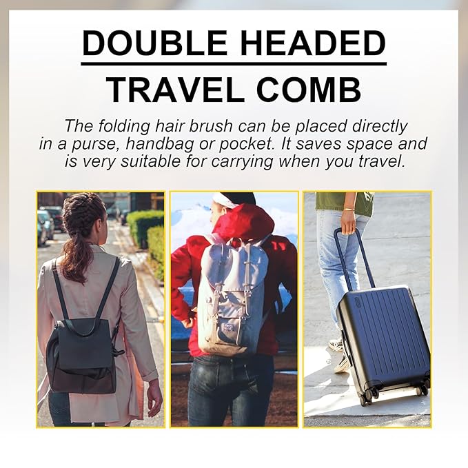 3PCS Travel Foldable Brush Comb Portable Hairbrush, Anti-Static Mini Pocket Hair Comb, Double Headed Hair Brush Hairdressing Tools Plastic Folding Hairbrush for Men Women (Coffee)