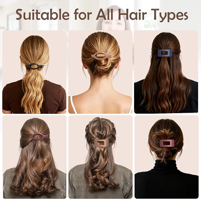 6 Pack Flat Hair Clips for Women Girls, French Flat Claw Clips for Think Hair Thin Hair with Strong Hold, Non-Slip, Matte Classic Barrettes for All Hair Styling