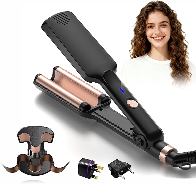 Crimper Hair Tool, Mini Hair Crimper for Women Heating up 390°F, Waver Curling Iron with Negative Ions, Double Voltage Crimping Iron for All Style (9.5 Inch/1.5 Inch)