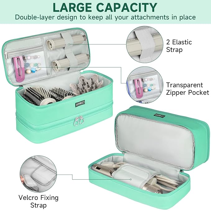 Travel Carrying Case Compatible with Shark Flexstyle/FlexFusion/Hair Dryer,Double-Layer Hair Hot Tools Storage Bag Fits for Dyson Airwrap Styler/Supersonic Hair Dryer and Attachments,Mint Green