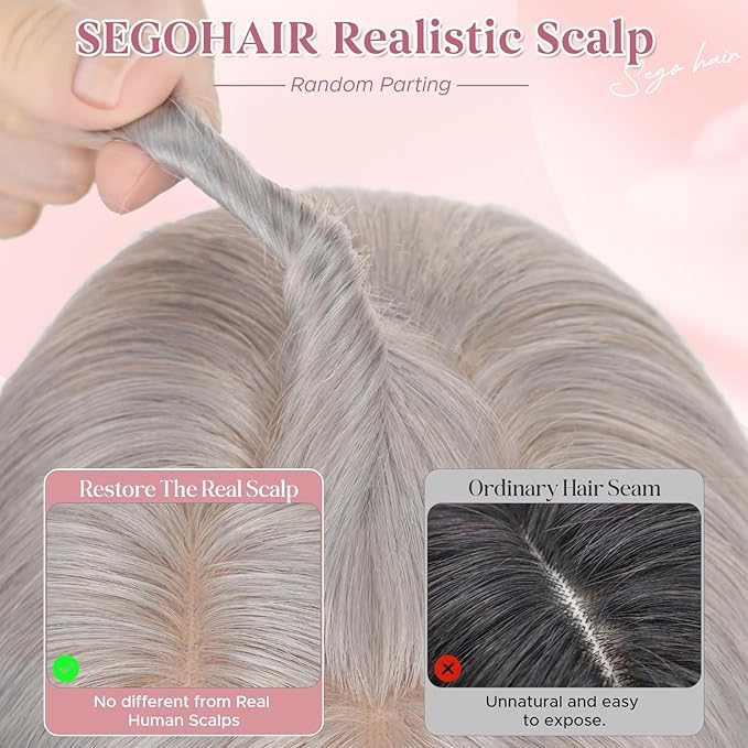 Real Human Hair Toppers for Women 3.54"*4.72" Silky Base 150% Density No Bangs Adjustable Parting Clip-In Topper Hairpieces for Women with Thinning Hair 10 Inches Silver Grey