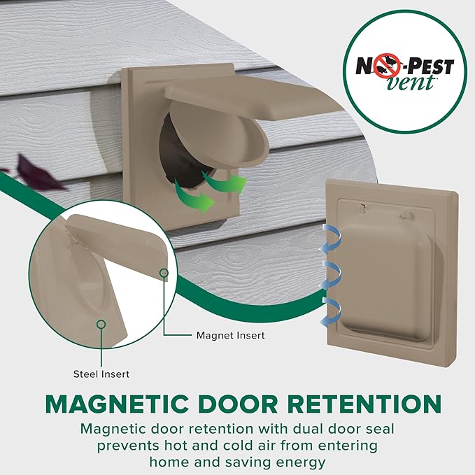NO-PEST VENT, Exclusive Dual Door Dryer Vent Cover Outdoor 4 inch or Bathroom fan, Made in USA w Highest UV Resistant Plastic in any Outdoor Vent Cover (Woodstock Brown, 4 inch With 12" Duct Tube)