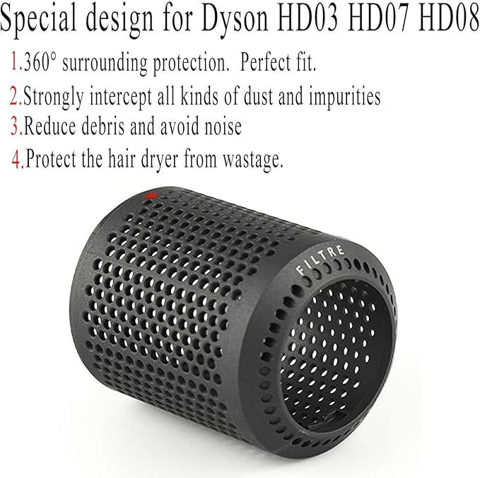 LGEGE Hair Dryer Outer Filter Replacement Compatible with Dyson Supersonic Hairdryer HD03 HD01 HD08, Blow Dryer Accessories (Black Color)