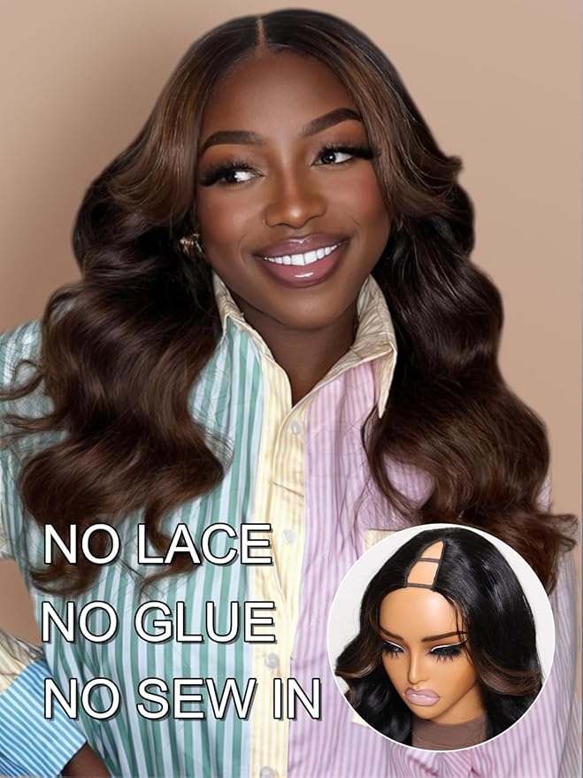 YIROO V Part Body Wave Human Hair Wigs Upgrade Upart Wig No Leave Out 12A Glueless Wig 22 Inch