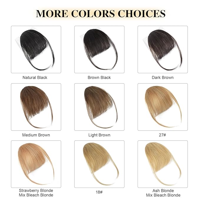 BOGSEA Clip in Bangs Real Human Hair Bangs Hair Clip with Temples Hairpieces for Women Natural Looking Fringe Hair Extension for Daily Wear(Wispy Bangs, (Brown Black))