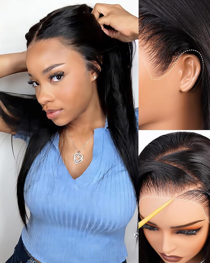 Arabella 13x6 Wear and Go Glueless Wigs Human Hair Pre Plucked Pre Cut Upgraded Ear to Ear Full HD Lace Front Wigs 100% Human Hair 210% Density Straight Glueless Wig Drawstring Wig Human Hair 18 Inch