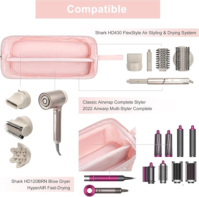 Leudes Hair Tools Travel Bag for Shark Flexstyle Carrying Case Portable Shark Hair Air Wrap Dryer Case Waterproof Dustproof Flat Curling Iron Travel Organizer (Pink)