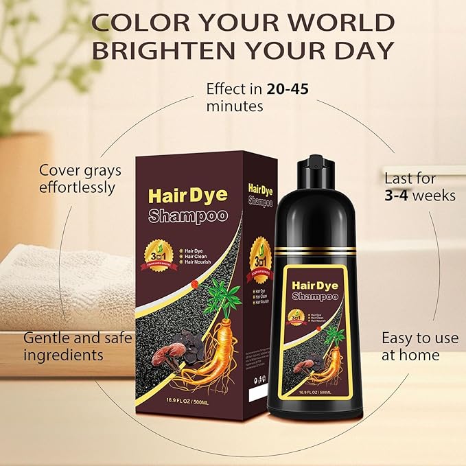 Hair Dye Shampoo Light Brown, 3 in 1 Long-Lasting Hair Color Shampoo with Herbal Ingredients, Instant Natural Color, Easy Application at home for Women Men 16.9 Fl Oz