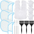 3 Sets Hair Coloring Kit, Includes PVC Hair Coloring Caps with Styling Tools, Disposable Dye Shawl, Gloves, Brushes for Dyeing(Blue)