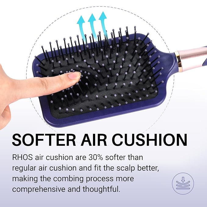 RHOS Hair Brush for Women & Men - Detangler With Nylon Bristles for Thick, Curly, Thin, Long, Wet & Dry Hair - Cushion Square Brush for Detangling, Smoothing (1 Pack-Purple)