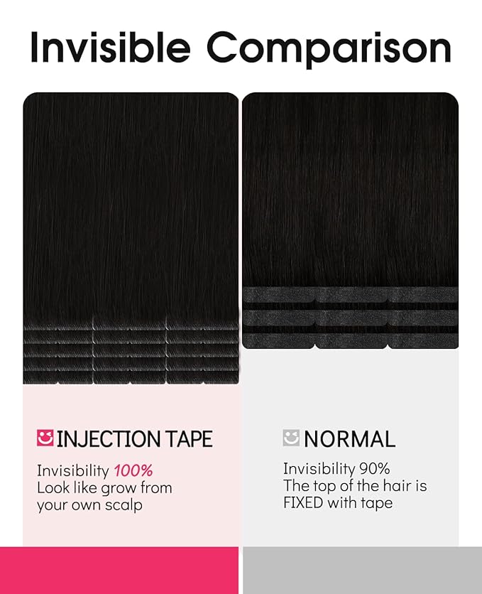Youngsmile Injection Tape in Hair Extensions Human Hair, #1B Natural Black Invisible Tape in Injected Hair Extensions, 20pcs 35g, 16 Inch Injected Tape Ins Straight Extensiones De Cabello (#1B,16'')