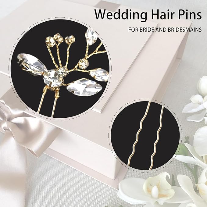 5 Pieces Bride Hair Pins Rhinestone Bridal Hair Piece for Women Crystal Hair Accessories for Bride Bridesmaids Flower Girls(Gold)