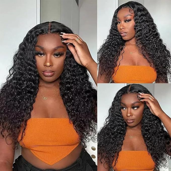 18 Inch 13x6 Lace Front Wigs Virgin Curly Human Hair Wigs 250% Density Deep Wave Lace Front Wigs Human Hair 13x6 Full Lace Frontal Wigs Pre Plucked for Women Natural Color