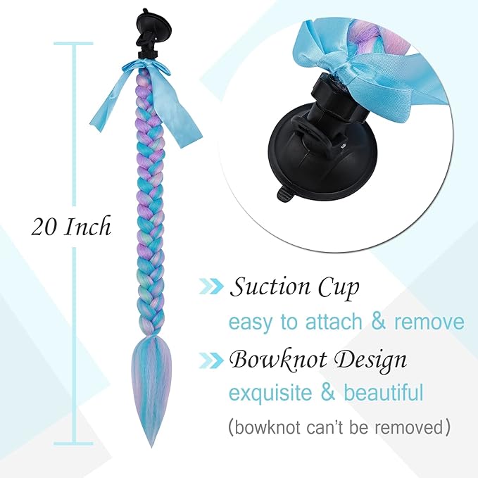 SEGO 1PCS/2PCS Helmet Pigtail Braids with Detachable Suction Cup Bowknot Ponytail Hair Many Colors (Helmet not Included)
