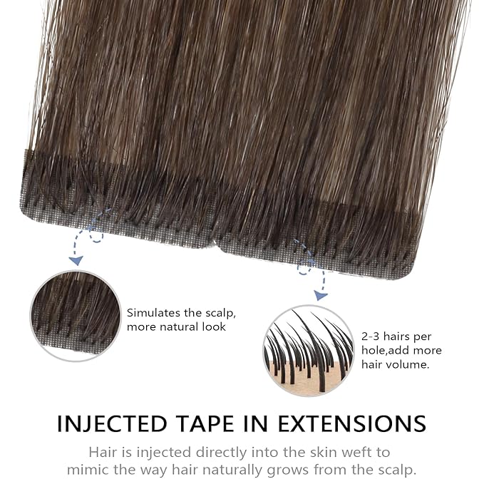 COOKAYU Invisible Tape in Hair Extensions, Balayage Dark Brown to Dirty Blonde 18Inch 20pcs 40g/pack Straight Real Human Hair Invisible Injected Tape in Extensions