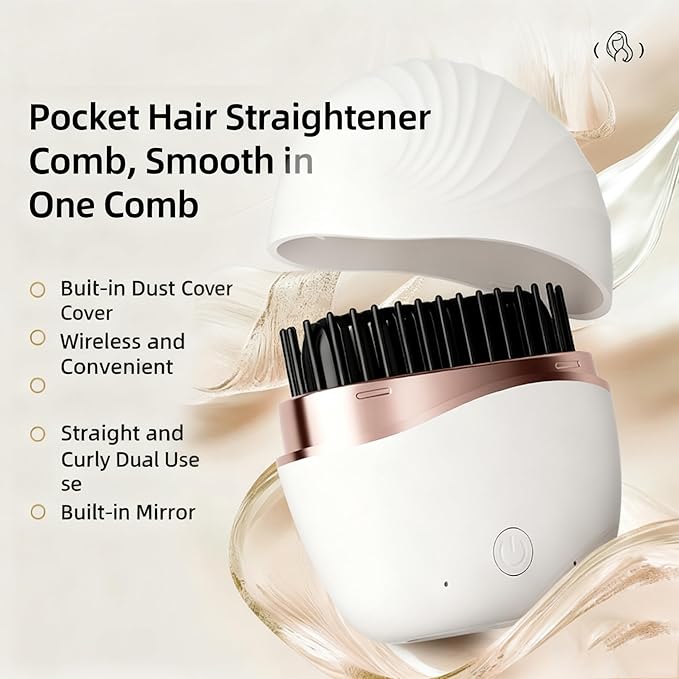 Mini Straightener, New Rechargeable Wireless Portable Hair Straightener Comb, 3-Speed Temperature Control, Rapid Heating & Anti Scald Shell,Idea for Home Travel (White)
