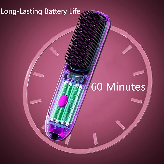 Go Brush Pro Hair Straightener – Cordless Comb with Base Negative Ion, 6000mAh Fast Heating & Portable Travel Design, Rechargeable Brush for Straightening and Curling (White-1Pcs)