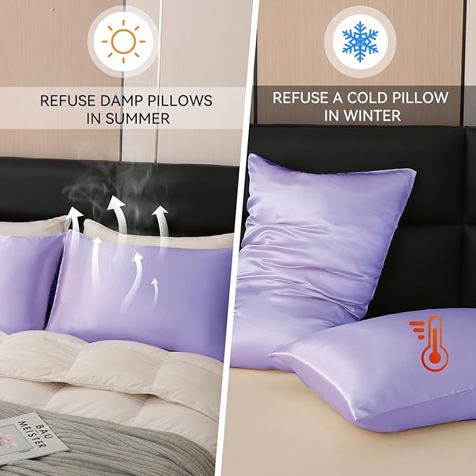 Tyfitb Satin Pillowcase Set for Hair & Skin Care – Cooling, Hypoallergenic, Anti-Frizz, Wrinkle-Free – Soft, Luxurious Pillowcases with Envelope Closure – 2-Pack, King Size 20x36, Gift-Ready