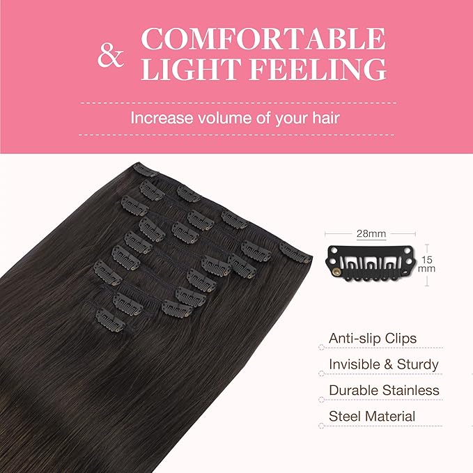 GOO GOO Clip in Hair Extensions Real Human Hair, Remy Human Hair Extensions Clip ins for Women, Natural Human Hair, 22inch 150g 9Pcs, 2 Dark Brown