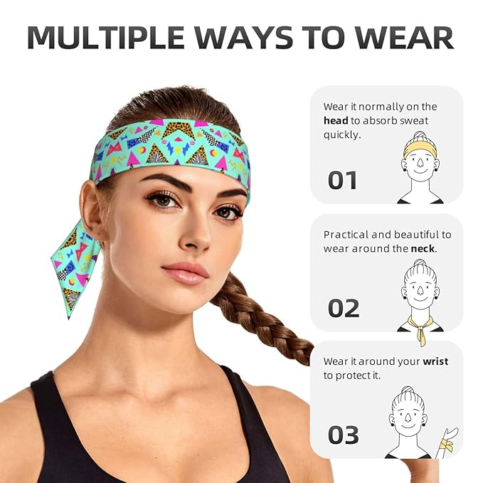 Men's Women Beauty Skinny Sports Sweatband Head Decor for Running Travel Shower, Long Multi Style Geometric Checkered Zebra Tiger Leopard Print Mint Green Retro 80S 90S Head Ribbon Headwear