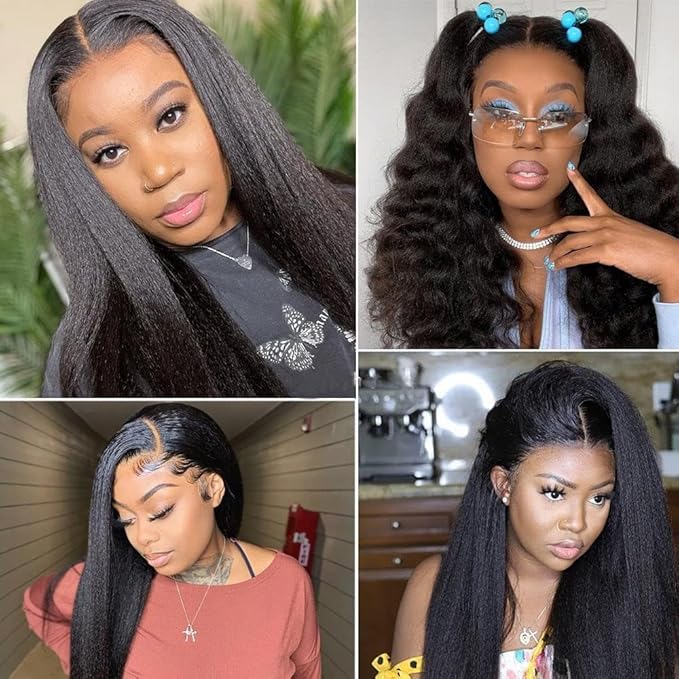 GOLFMAX Yaki Kinky Straight Lace Front Wigs Human Hair 34 Inch 13x4 Transparent HD Lace Frontal Wig Pre Plucked With Baby Hair Yaki Straight Human Hair Wigs For Black Women