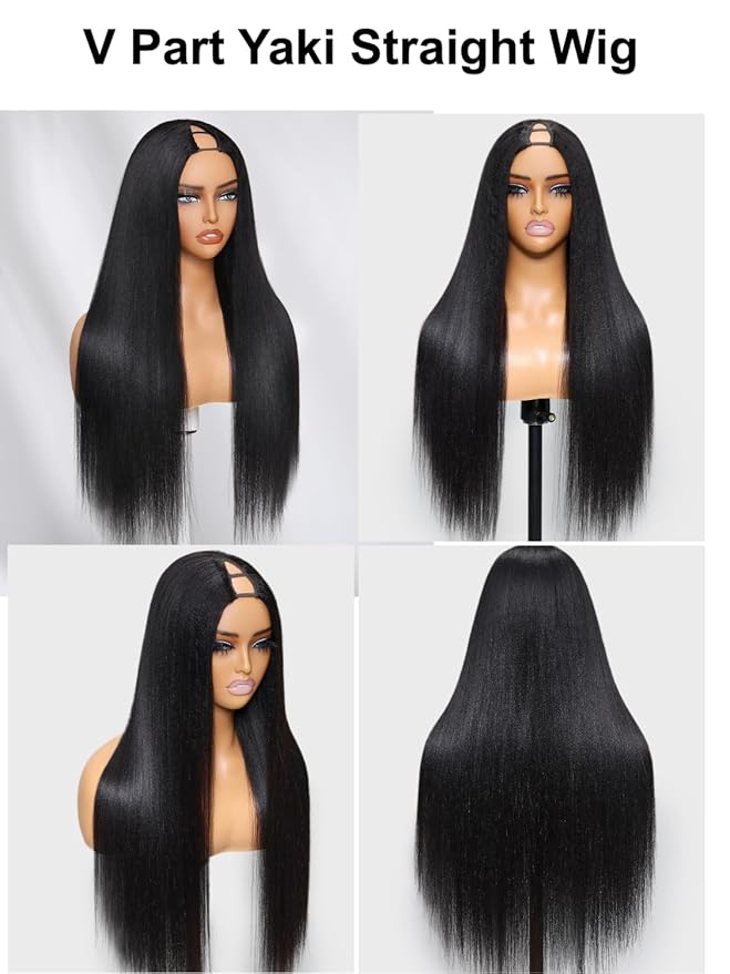 YIROO EasiContour V Part Wigs Human Hair Yaki Straight Human Hair Wigs No Leave Out Glueless Upgraded U Part Wigs for Women V Shape Clip in Vpart Wig No Sew in No Glue Beginner Friendly 14 inch