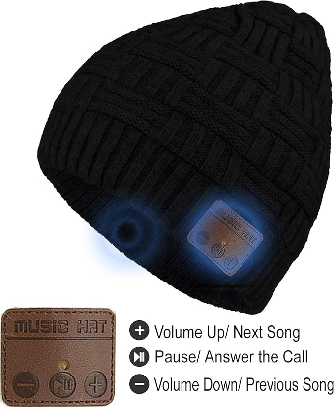 Wireless Beanie Hat for Men Women Wireless Music hat with Headphones Headset Speaker Mic Music Beanie Hat Unisex Knit Outdoor Sports Running Cap with Microphone Teens Tech Gifts