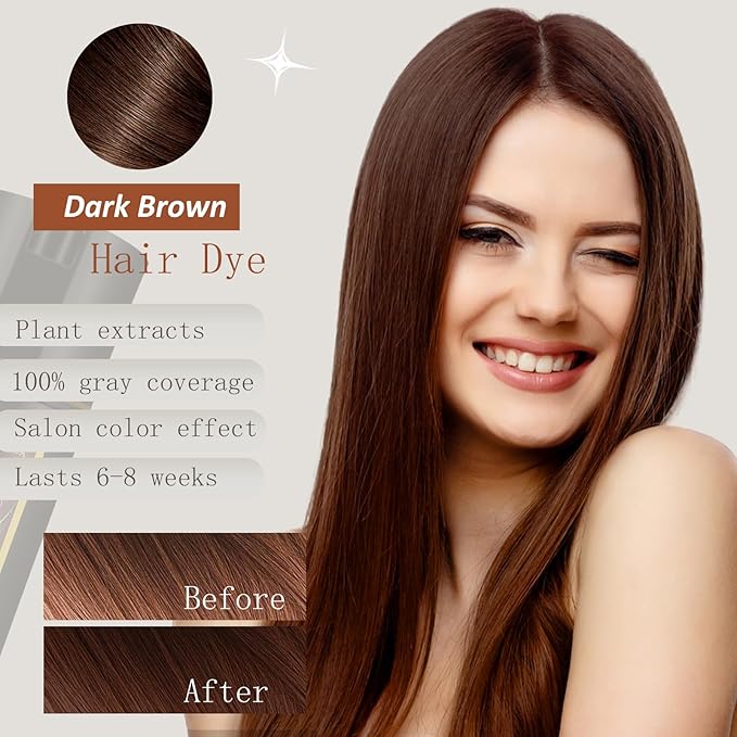 Dark Brown Hair Dye Shampoo 3 in 1, Natural Hair Color Dye for Men & Women, Shampoo Para Canas, Long-Lasting Effect for 100% Gray Hair Coverage Brown Hair Dye 16.9 Fl Oz (Dark brown)