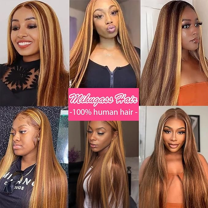 #4/27/4 Highlight Yaki Straight Clip in Hair Extensions Real Human Hair Omber Clip ins For Women Yaki Straight Clip on Hair(18inch,#4/27/4)