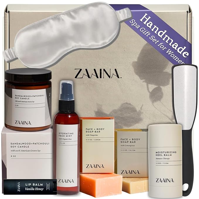 ZAAINA Wellness Spa Package - Relaxing Spa Gifts for Her, Self Care Kit for Mom Wife Friend, Christmas Holiday Gift Basket for Women, Pampering Home Spa Kit, Birthday Gifts for Women