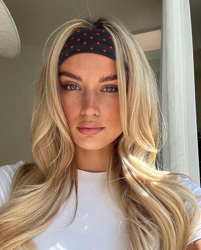 TERSE Headbands for Women Trendy Cherry Print - Non Slip Head Bands Soft Fabric Hair Bands for Workout Yoga Running Sport - Wide Thick Hair Wrap for Girls
