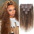 Curly Clip In Hair Extensions Real Human Hair Clip Ins Balayage Chocolate Brown to Caramel Blonde Human Hair Extensions 8Pcs with18clips 120g/Set (20 inch，#4/27/4)