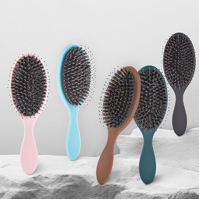 Boar Bristles Hair Brush for Women and Men, Detangling Hair Brush for Smoothing Massage Add Shine, Nylon&Boar Bristles Detangler brush for Hair Healthy (1 Pack-Blue)