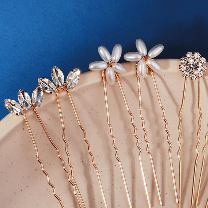 14 Pieces Bride Hair Pins Rhinestones Gold Hair Accessories for Women Crystal Wedding Hairpiece for Bridesmaids