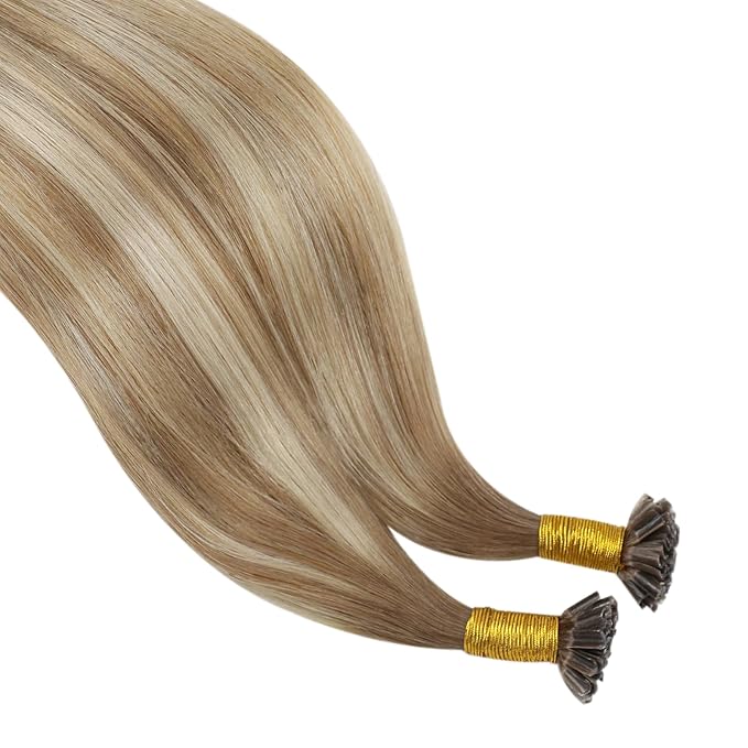 YoungSee U Tip Hair Extensions Real Human Hair Ombre Light Brown Balayage Blonde Hair Extensions U Tip for Women Ktips Remy Hair Extension Balayage Hair Extension U Tip Long Straight 24In 1G/S 50G