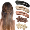 5 PCS Flat Hair Clips, Medium Lay Flat Claw Clips for Women Girls, 2 Styles Stylish Matte Non-slip Hair Claws for Thick Thin Hair(Brown&White)