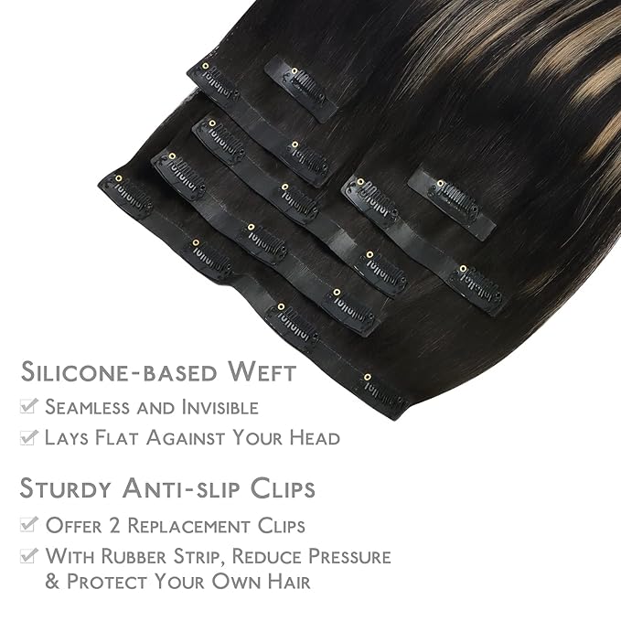 WENNALIFE Seamless Clip In Hair Extensions, 22 Inch 150g 7pcs Natural Black to Light Blonde Hair Extensions Clip in Human Hair Invisible PU Skin Weft Natural Remy Human Hair Extensions