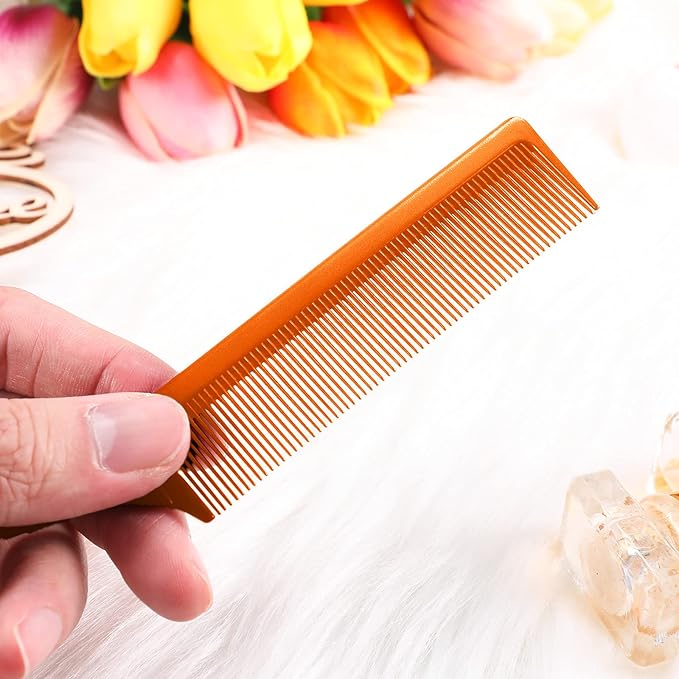 Leinuosen 3 Packs Rat Tail Comb Steel Pin Rat Tail Carbon Fiber Heat Resistant Teasing Combs with Stainless Steel Pintail (Orange)