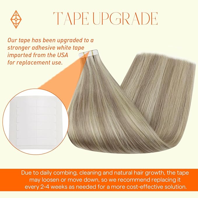 Full Shine Blonde Tape in Hair Extensions Human Hair Color 18 Ash Blonde And 613 Hair Extensions Tape in 16 Inch Straight Invisible Skin Weft 50Gram 20Pcs Seamless Tape ins Extensions for Party