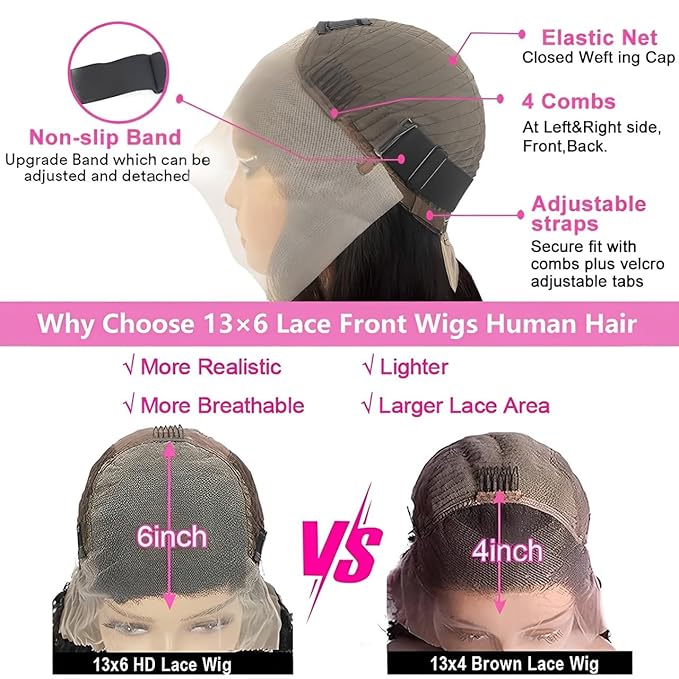 16 Inch 13x6 Deep Wave Lace Front Wigs Human Hair 200 Density 13x6 HD Lace Front Wigs Human Hair Pre Plucked Deep Curly Glueless Wig 100% Virgin Human Hair Lace Front Wigs for Women